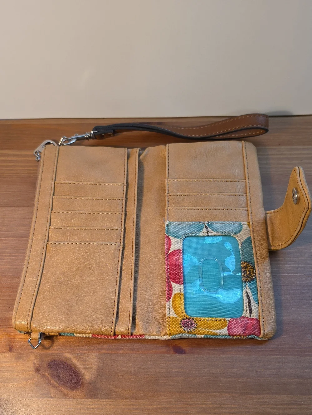 Relic Floral Canvas Wristlet in Yellow, Teal, Coral with Tan Trim - Picture 2 of 7